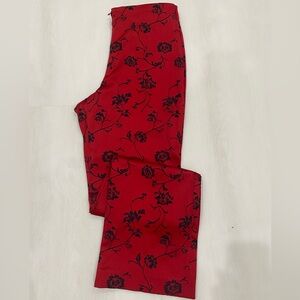 Like new adorable front zip velvet floral pattern red flare pants